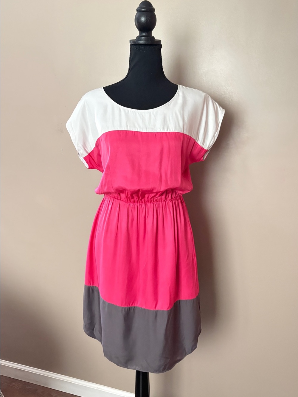 Boden Silk Blend Tri-Colorblock Dress Pink White Grey Sz 6 EUC